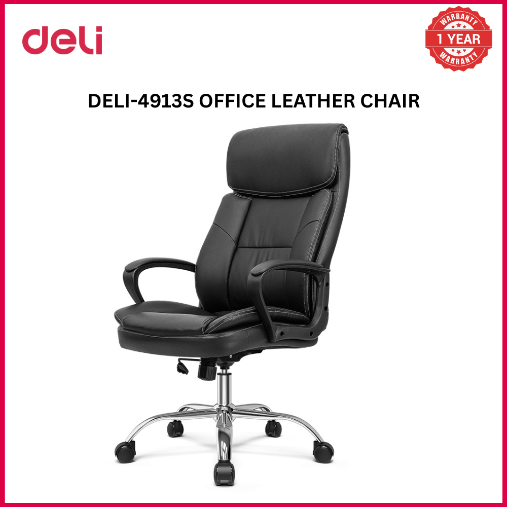 (EXCLUSIVE OFFER)DELI 4913S EXECUTIVE HIGHBACK ERGONOMIC LEATHER CHAIR Premium PU Leather, Adjustable Tilt & Lumbar Support