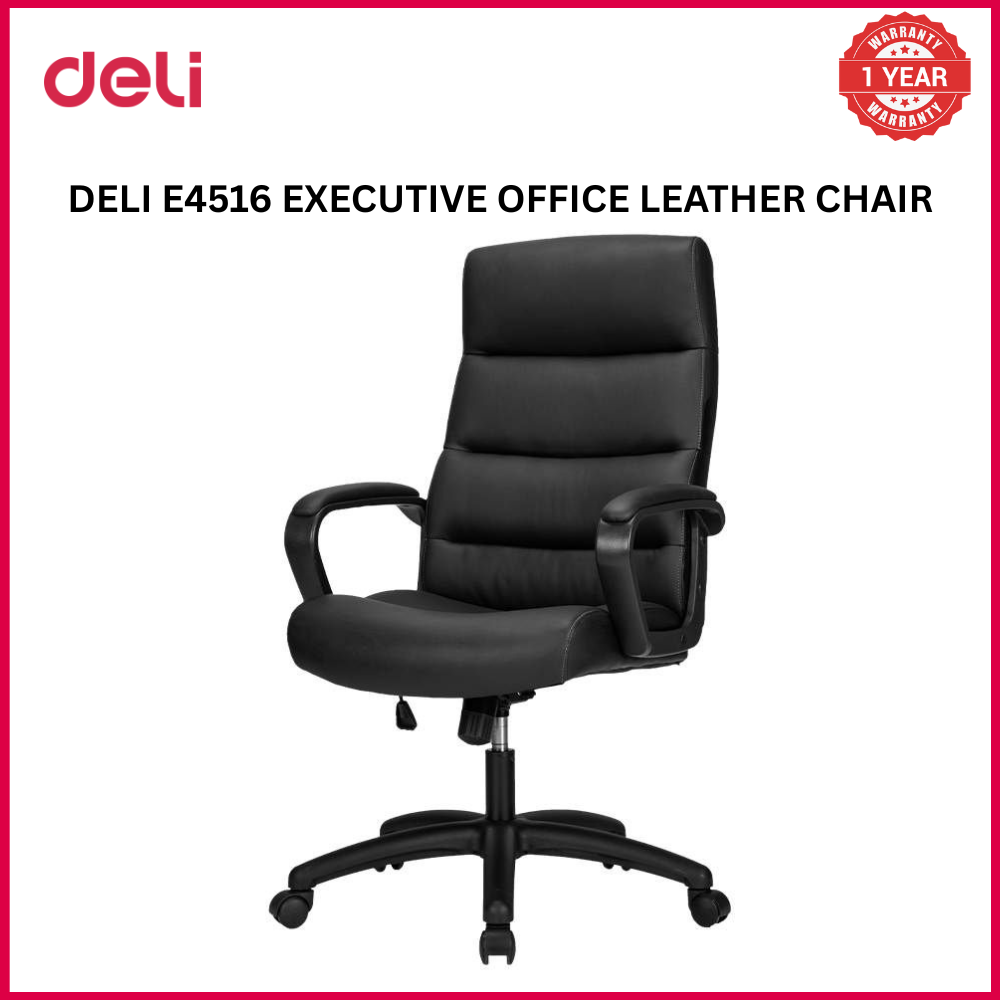 (EXCLUSIVE OFFER)DELI E4516 EXECUTIVE HIGHBACK LEATHER OFFICE CHAIR - WITH EXTRA PADDING Premium Leather Upholstery Ergonomic Design