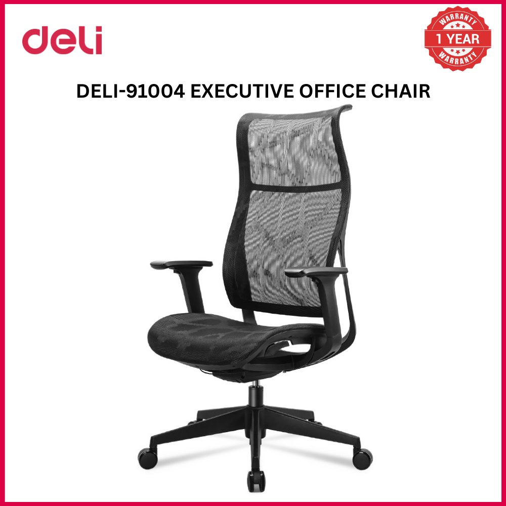 (EXCLUSIVE OFFER)DELI-Office Furniture DELI 91004 EXECUTIVE HIGHBACK ERGONOMIC MESH OFFICE CHAIR WITH HEAD-REST Adjustable Headrest T-Shaped Armrests