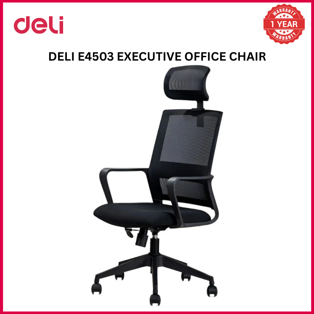 [New Arrival]DELI-Office Furniture DELI E4503 EXECUTIVE HIGHBACK MESH CHAIR WITH HEAD-REST Ergonomic Design Breathable Mesh Back Chrome Base