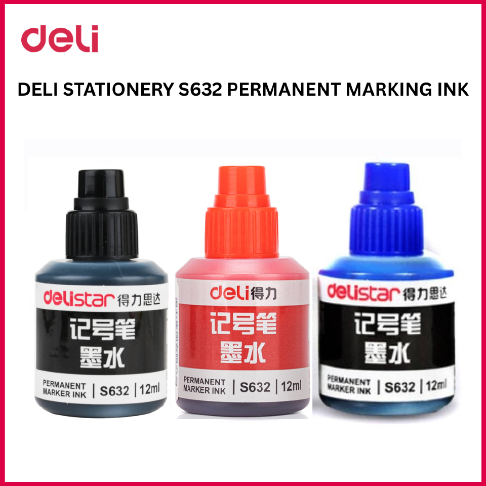 【Deli Official】DELI Stationery S632 Permanent Marking Ink (3pcs) - Suitable for All Refillable Marker Pens, No Blocking, No Leakage, High Quality