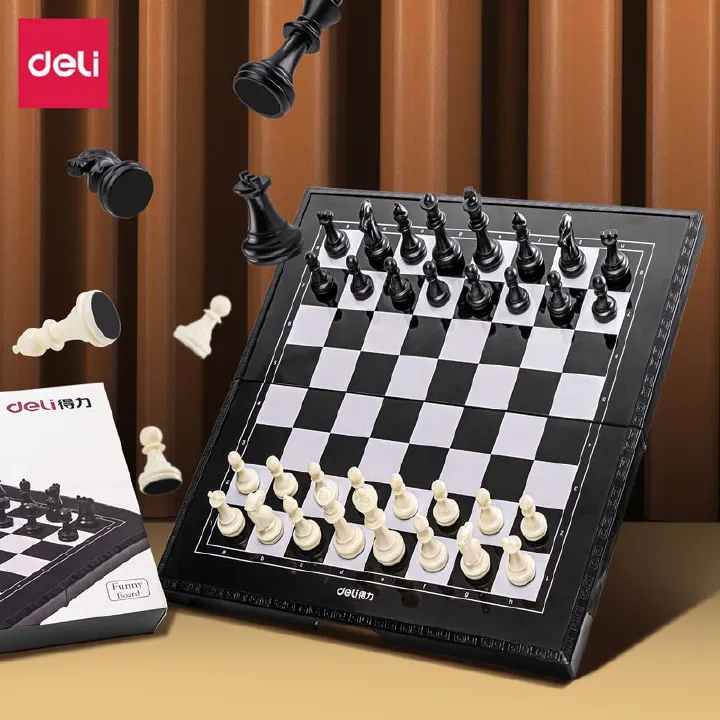 【Deli Official】 Deli-Office Supplies Deli 6758 Magnetic Chess - Magnetic Pieces No More Disruptions  Foldable & Portable Design  Durable Build Kid-Friendly Design
