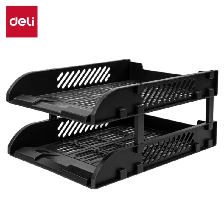 [ Special Deal ] Deli E9212 Plastic Tray - 2 Tier High-Impact Polystyrene  Stackable with removable metal rods Smooth arc edges