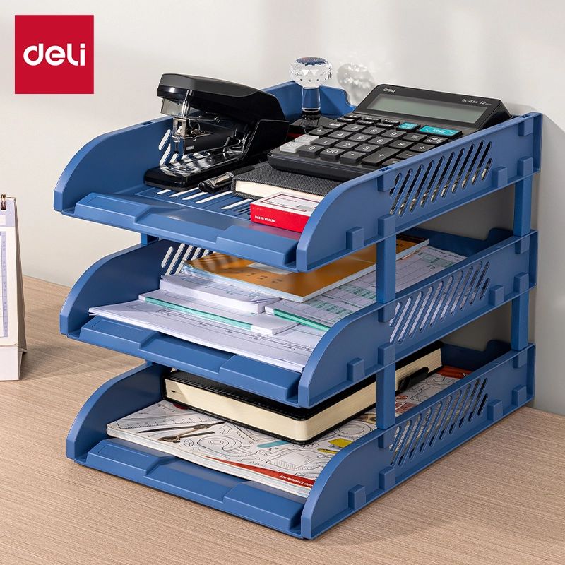 [Anniversary Sale] DELI 9213-BL PLASTIC TRAY - 3 TIER - BLUE Stackable Structure Durable Plastic Construction Ventilated Tray Design