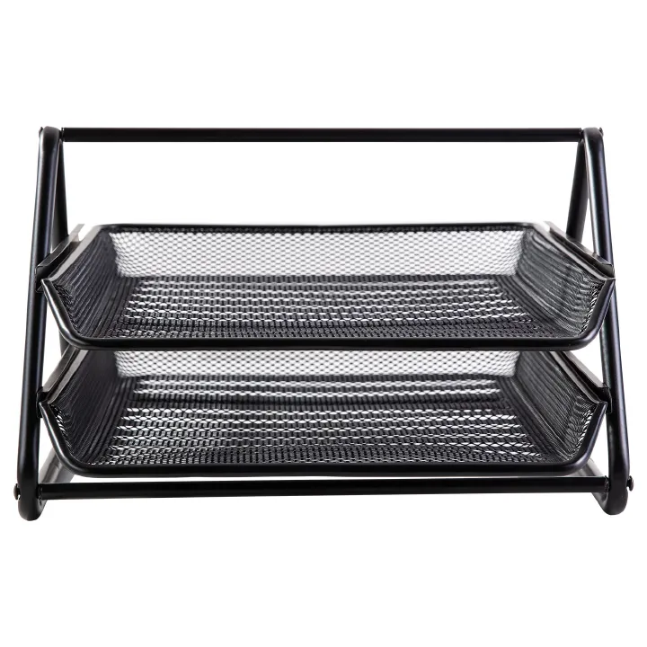 【Special Deal】 Deli E9183 Executive Mesh Tray - (2 Tier) -  Sleek black executive finish 2-tier stackable design