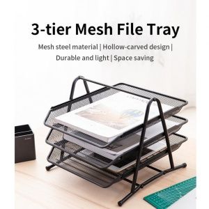 [Hot Deals] DELI E9181 EXECUTIVE MESH TRAY - 3 TIER - BLACK Durable black mesh metal construction Professional executive design