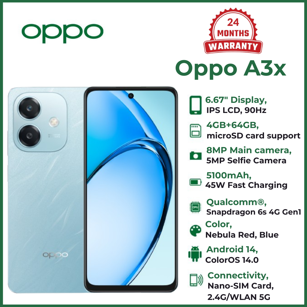 [Hot Deals] Oppo A3x 6.67 inches, 64GB ROM + 4GB RAM, Battery: 5100mAh (Dual SIM) 50MP