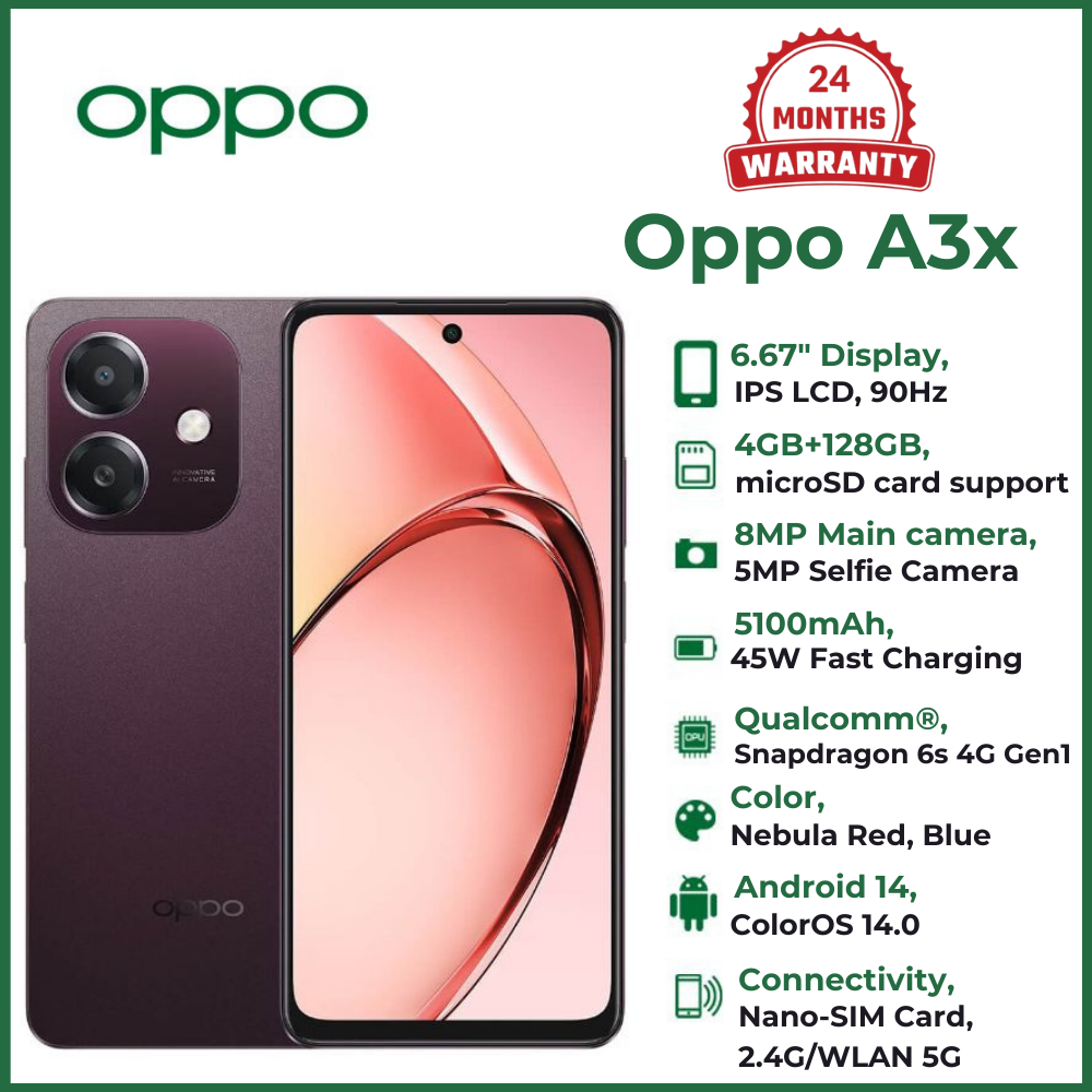 [Hot Deals] Oppo A3x 6.67 inches, 128GB ROM + 4GB RAM, Battery: 5100mAh (Dual SIM) 50MP