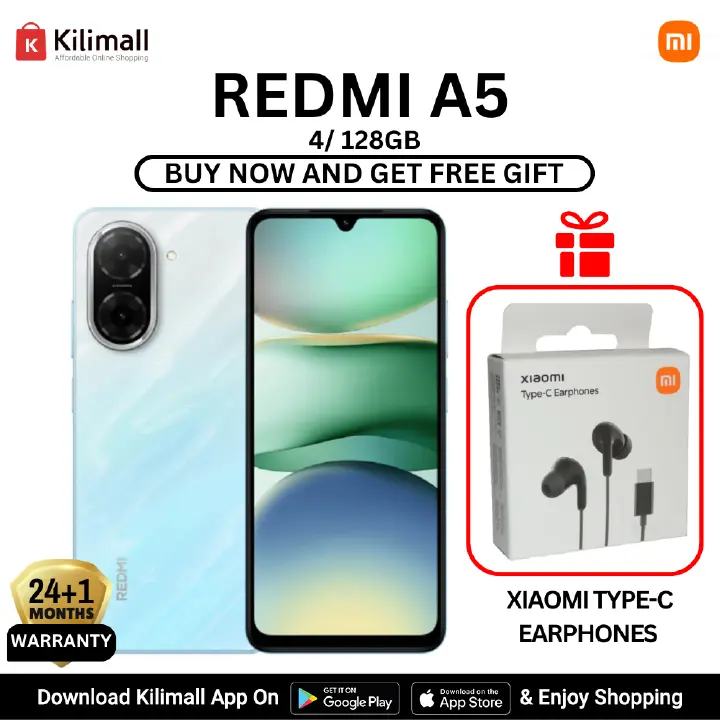 [Latest Arrival + Free gift] Redmi A5 SmartPhone Display 6.88"  - 4GB Ram + 128GB Rom, Dual SIM ,32MP main camera, 8MP front camera , 5200mAh battery , Side fingerprint sensor , USB Type-C