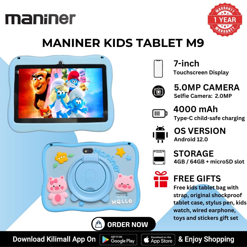 [Special Sale]  MANINER M9 Kids Learning Tablet - 7” Screen, Educational Games, Parental Control, For Ages 3-12 , Durable Case, Fun Learning Apps , Shock-resistant case and bright kid-friendly colors