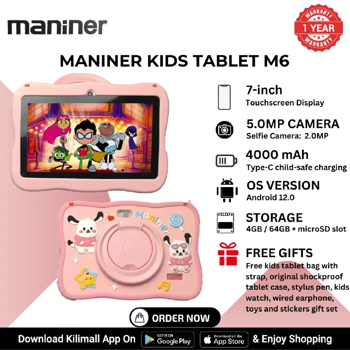 [New Arrival] MANINER KIDS LEARNING TABLET M6 - Storage 4GB + 64GB , 2.0MP (front) + 5.0MP (rear), Battery 4000mAh