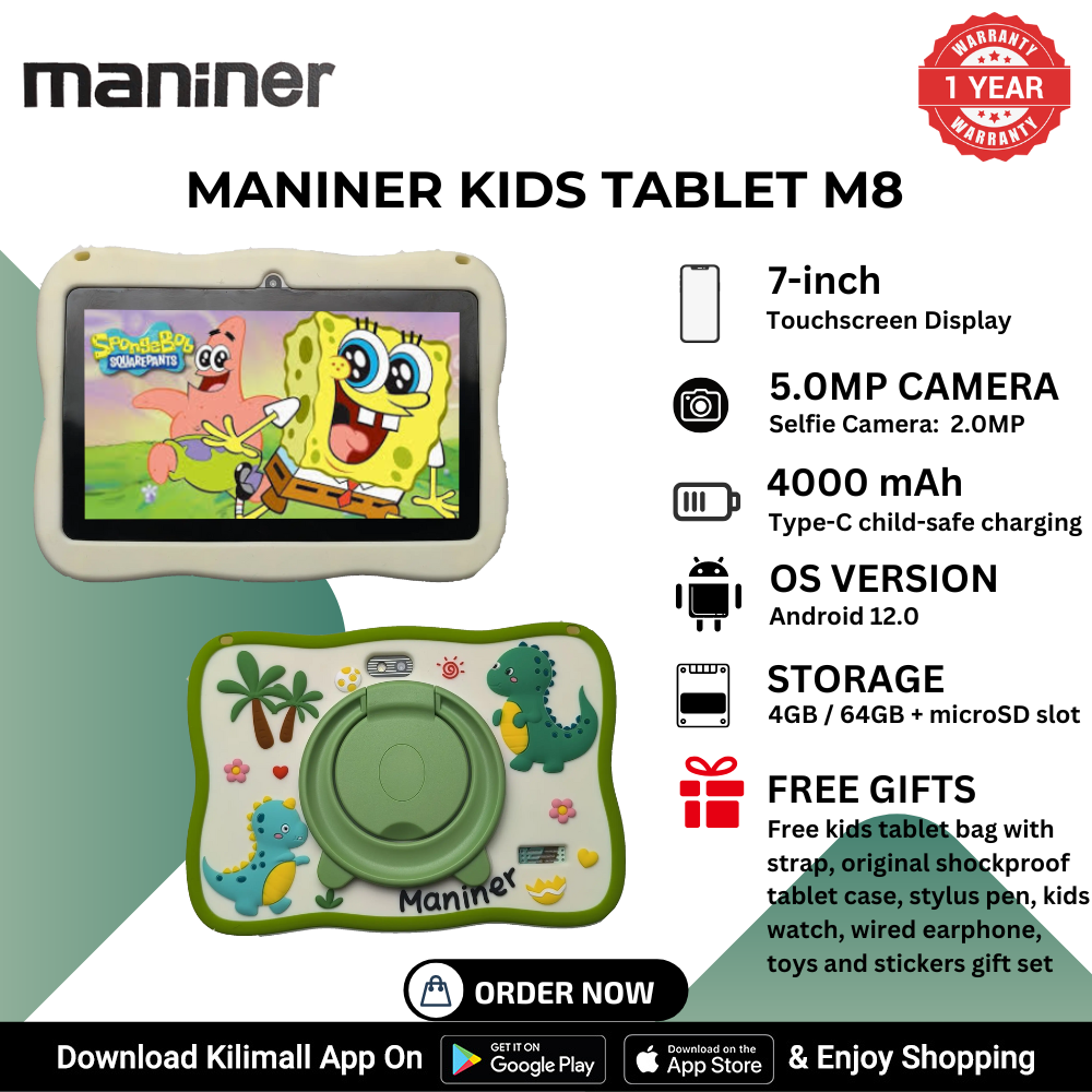 [New Arrival] MANINER KIDS LEARNING TABLET M8 - 4GB + 64GB, Battery 4000mAh, Camera: 2.0MP (front) + 5.0MP (rear) Parental Controls , STEM Apps Shockproof Case Perfect Gift for Ages 3-12
