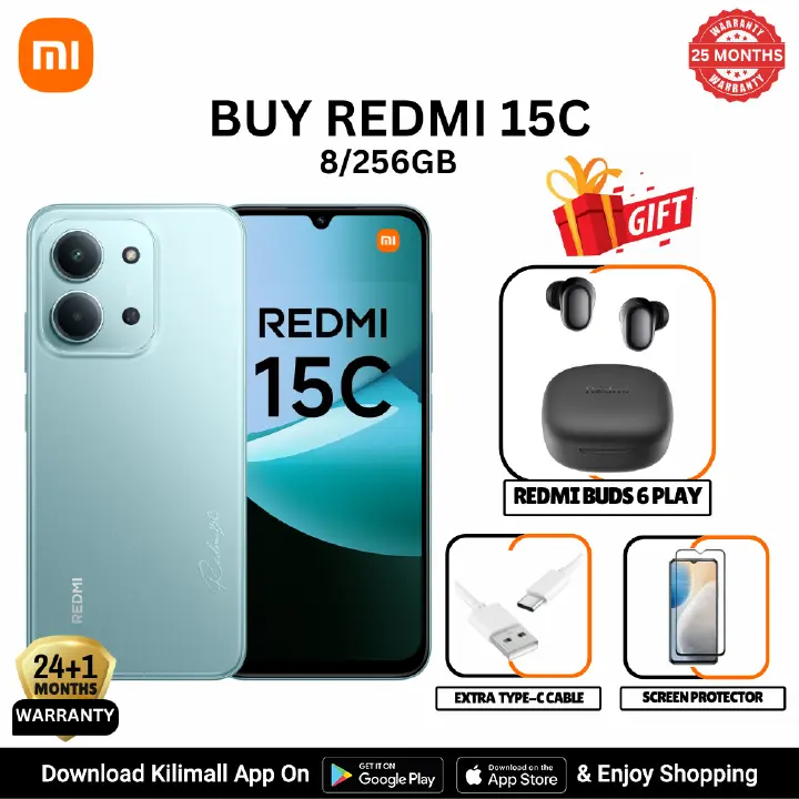 [New Launch] Redmi 15C Smartphone Display 6.9” 120Hz - 8GB Ram + 256GB Rom Dual SIM, 4G , 6000mAh Battery ,50MP AI dual camera ,33W fast charging ,IP64 ,MediaTek Helio G81-Ultra