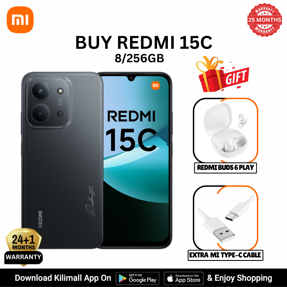 [New Launch] Redmi 15C Smartphone Display 6.9” 120Hz - 8GB Ram + 256GB Rom Dual SIM, 4G , 6000mAh Battery ,50MP AI dual camera ,33W fast charging ,IP64 ,MediaTek Helio G81-Ultra