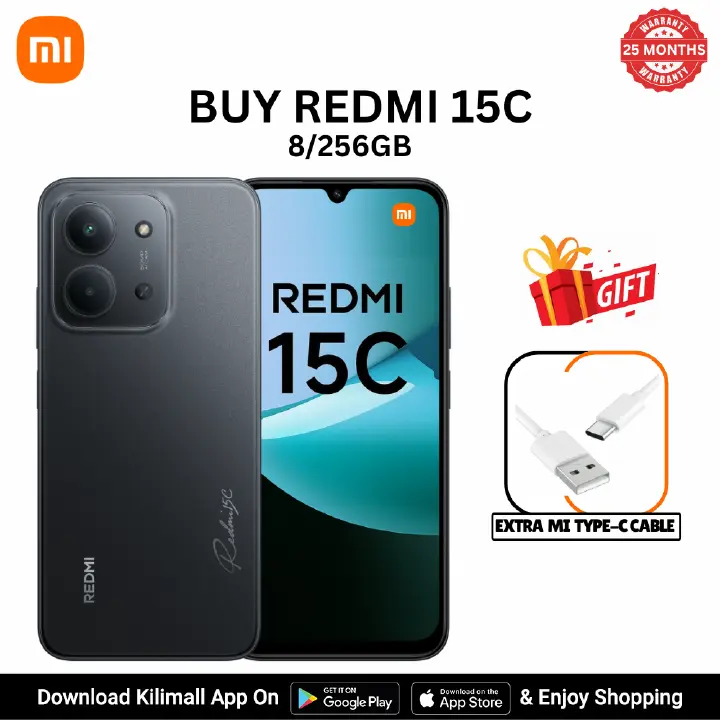 [Special Offer ] Redmi 15C Smartphone Display 6.9” 120Hz - 8GB Ram + 256GB Rom Dual SIM, 4G , 6000mAh Battery ,50MP AI dual camera ,33W fast charging ,IP64 ,MediaTek Helio G81-Ultra phonehub