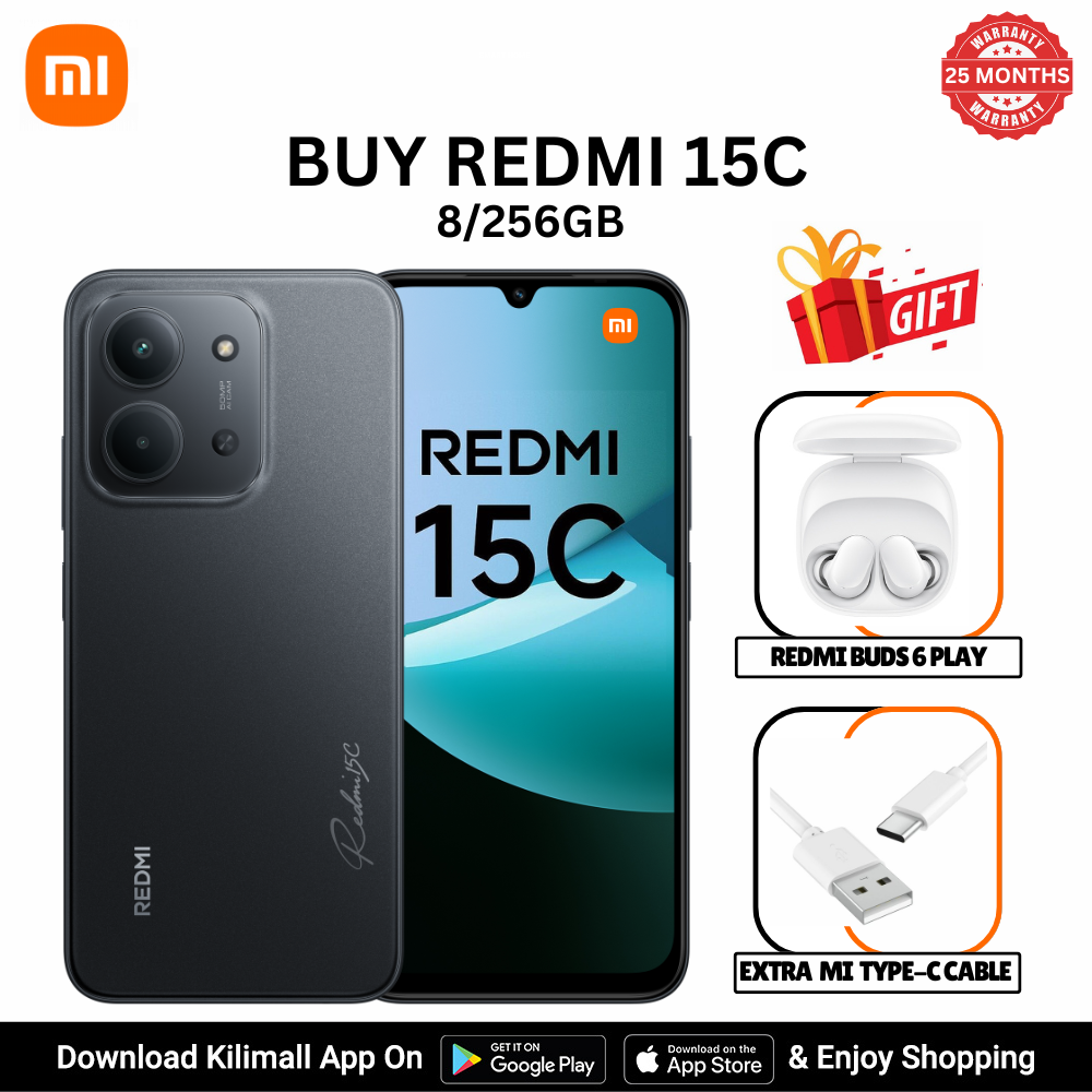 [Special Offer ] Redmi 15C Smartphone Display 6.9” 120Hz - 8GB Ram + 256GB Rom Dual SIM, 4G , 6000mAh Battery ,50MP AI dual camera ,33W fast charging ,IP64 ,MediaTek Helio G81-Ultra phonehub