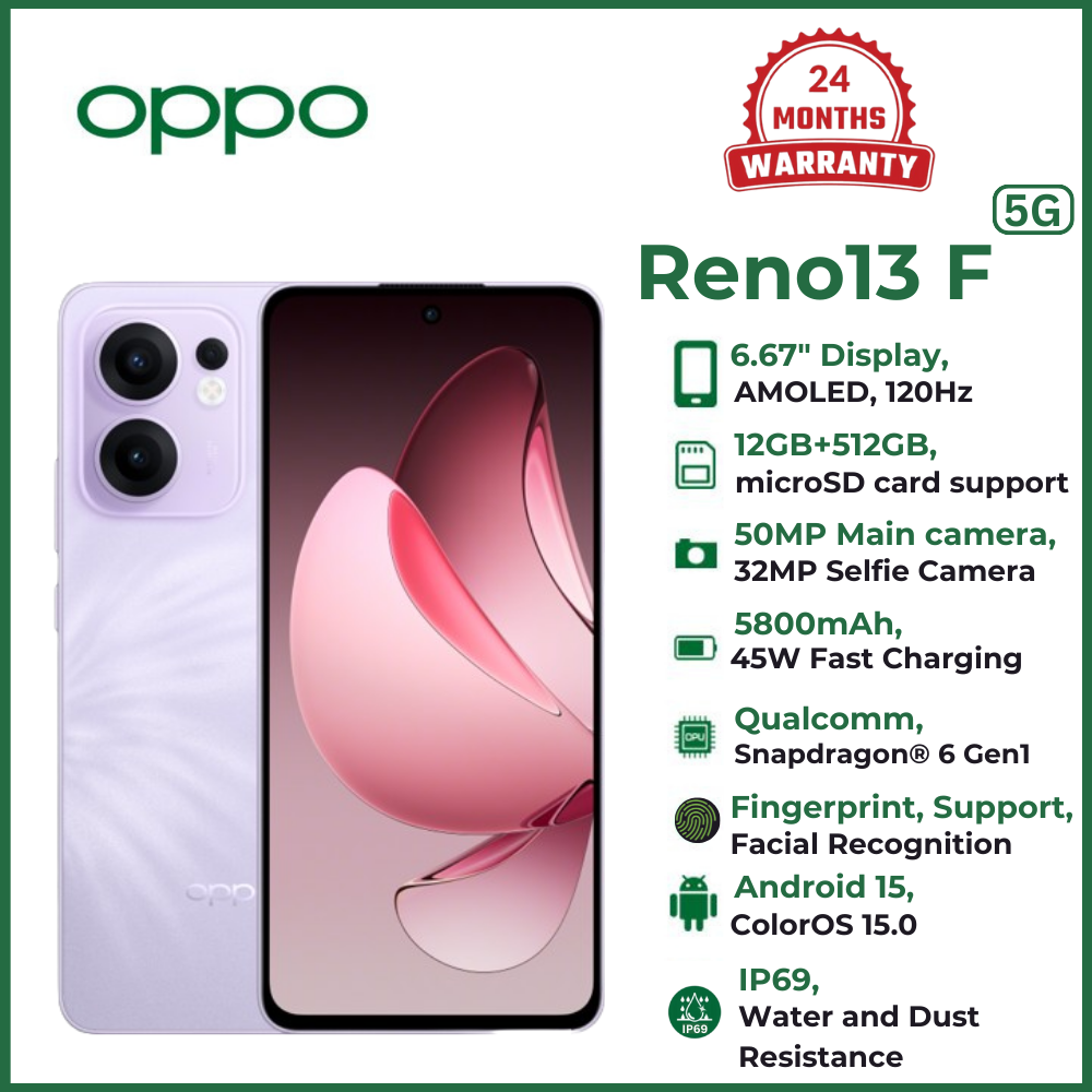 (Exclusive Deal, Extra Special Gift Hamper)Reno 13 F 5G 12GB + 512GB 6.67" AI Livephoto | AI Editor | 4K VideoIP69 Water and Dust Resistance