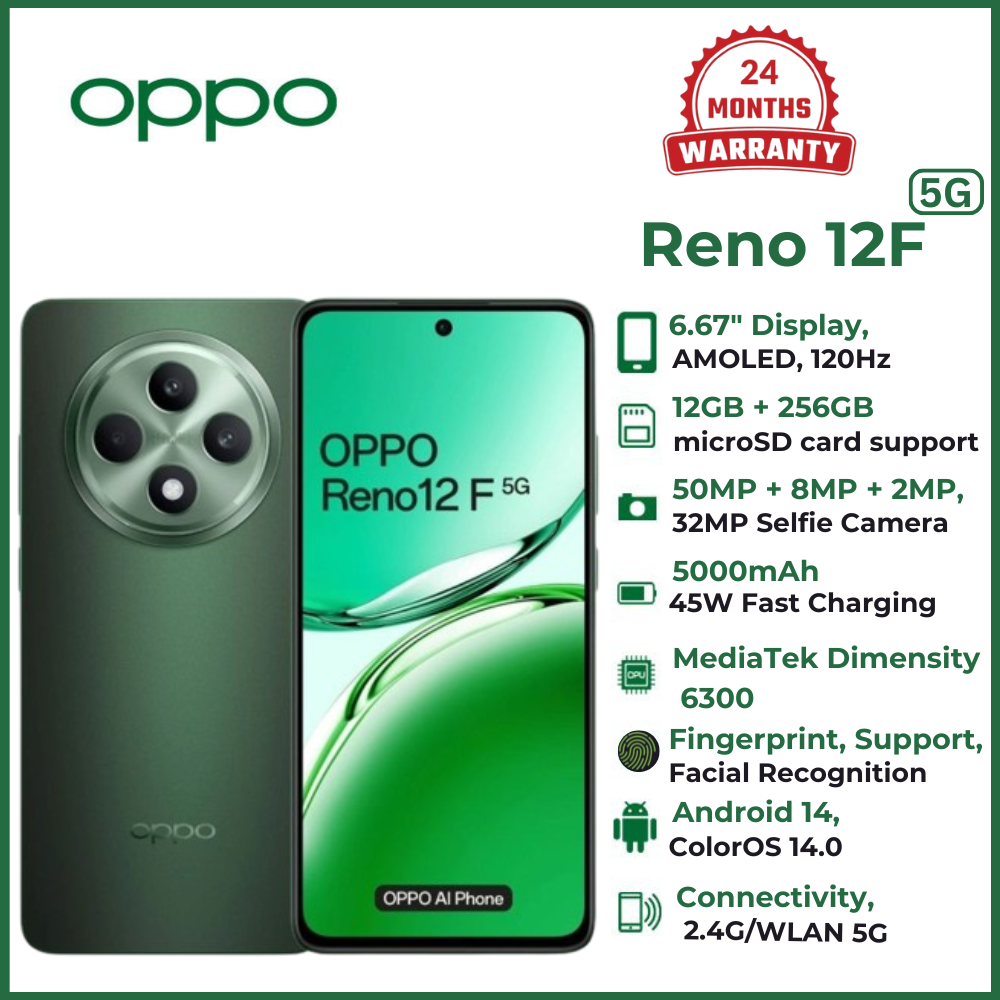 (Exclusive Deal)Brand New OPPO Reno 12F 5G Smartphone,Internal Memory 256GB+12GB RAM, OS Android 14, Battery 5000mAh,50MP Back Camera,32MP Front Camera