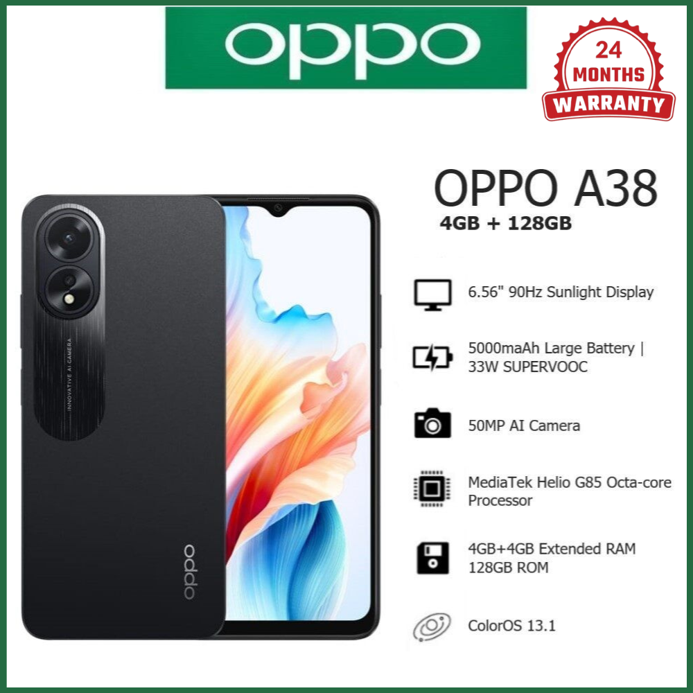 (Anniversary Sale)BRAND NEW OPPO A38 6GB+128GB 50MP AI Camera 6.56" 90Hz Sunlight Display 33W 5000mAh Type-C Charge Android 13 4G Dual Sim Smart Phones