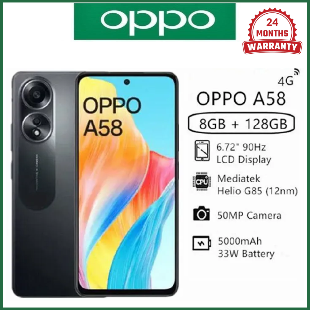 (Exclusive Deal)BRAND NEW OPPO A58 8GB RAM+128GB ROM 6.72" 90Hz FHD+ Display 50MP Camera Dual Stereo Speakers 33W 5000mAh Type-C Charge Android 13 Side Fingerprint Unlock Smart Phones