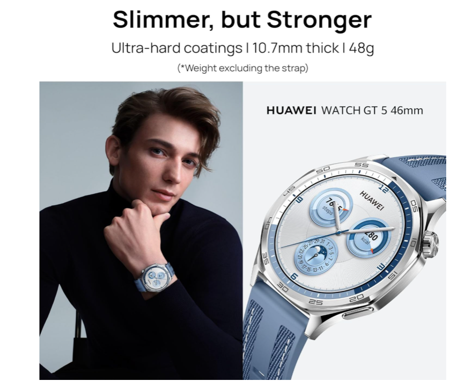 [ Hot Deals] HUAWEI Watch GT 5 46mm Smartwatch, up to 14 Days Battery Life, All New Running and Cycling Sports Smart Watch, Sharp Edged Design, Health Tracking, Compatible with iOS and Android, Blue