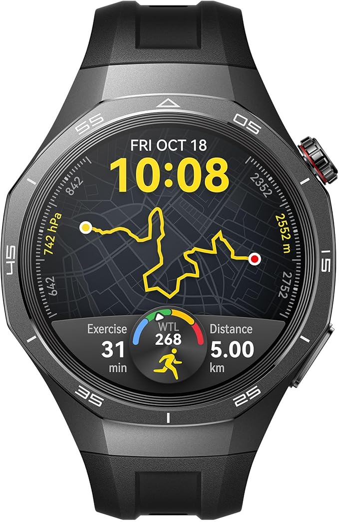 HUAWEI Watch GT 5 Pro 46mm Smartwatch, Rugged Design, 7-Day Battery, Fitness & Health Tracking, iOS & Android Compatible, Black Fluoroelastomer Strap