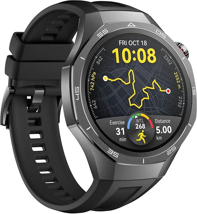 HUAWEI Watch GT 5 Pro 46mm Smartwatch, Rugged Design, 7-Day Battery, Fitness & Health Tracking, iOS & Android Compatible, Black Fluoroelastomer Strap