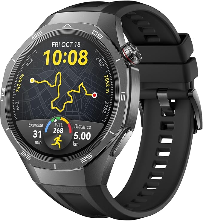 HUAWEI Watch GT 5 Pro 46mm Smartwatch, Rugged Design, 7-Day Battery, Fitness & Health Tracking, iOS & Android Compatible, Black Fluoroelastomer Strap