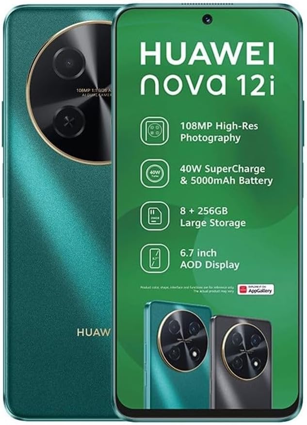 Huawei nova 12i Smartphone – 6.7” FHD+ 90Hz Display, 108MP AI Dual Camera, 8GB RAM + 256GB ROM, 5000mAh Battery, 40W SuperCharge Turbo, EMUI 14, Side Fingerprint – 4G LTE