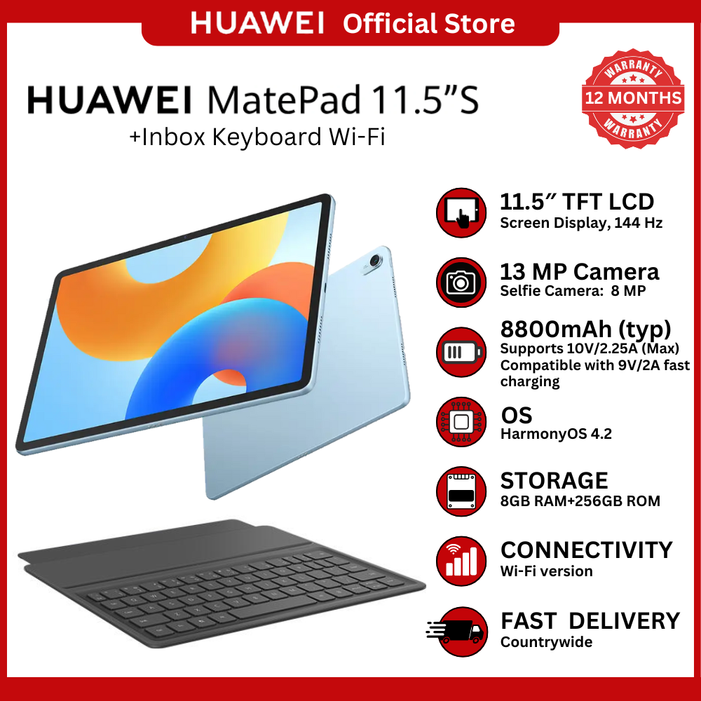 [Huawei Official] HUAWEI MatePad 11.5"S – 11.5" 2.8K PaperMatte Display, 8GB RAM, 128GB Storage, HarmonyOS 3.1, Octa-Core, 13MP Rear + 8MP Front Camera, 8800mAh Battery, USB-C, Wi-Fi, Slim Metal Body
