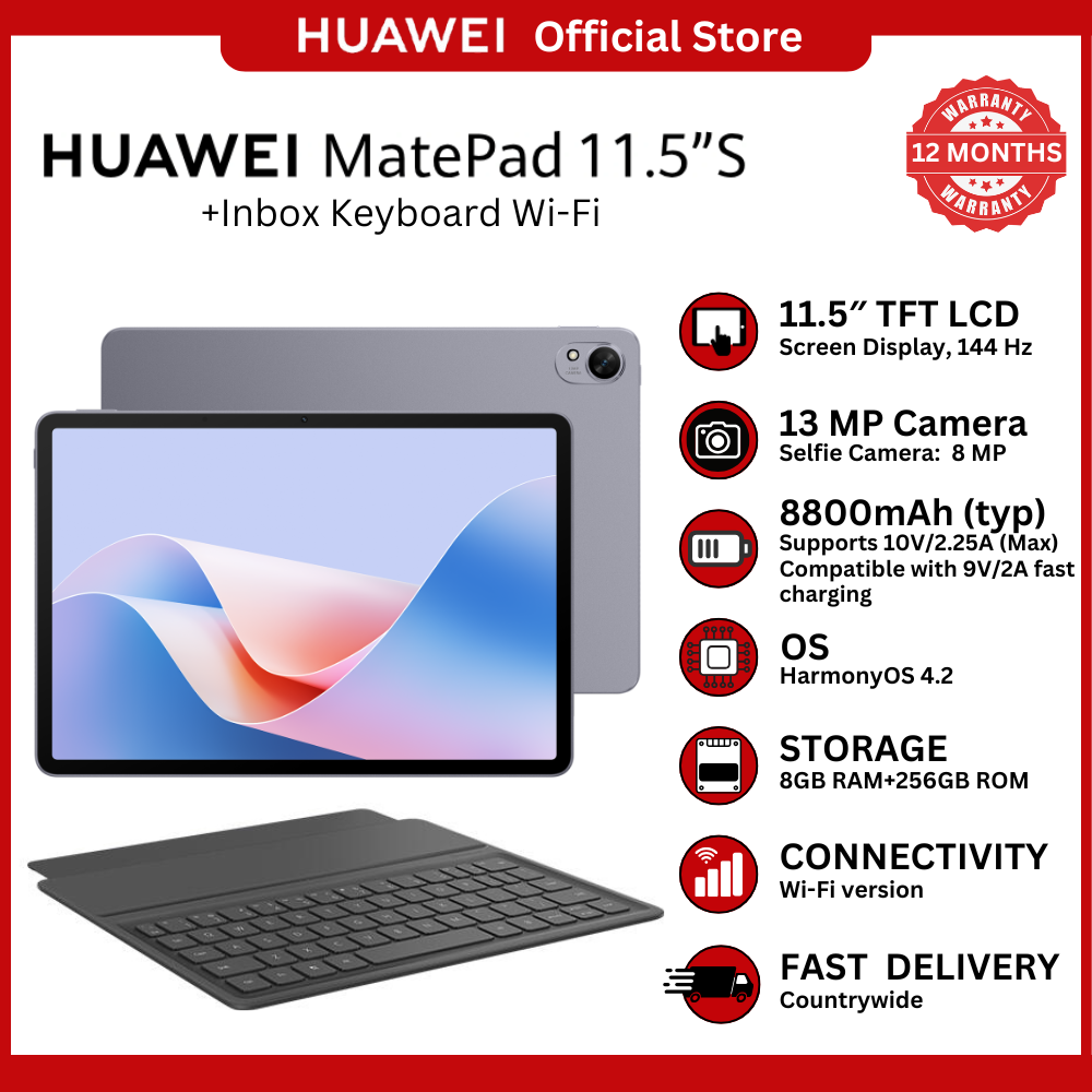 [Huawei Official] HUAWEI MatePad 11.5"S – 11.5" 2.8K PaperMatte Display, 8GB RAM, 128GB Storage, HarmonyOS 3.1, Octa-Core, 13MP Rear + 8MP Front Camera, 8800mAh Battery, USB-C, Wi-Fi, Slim Metal Body