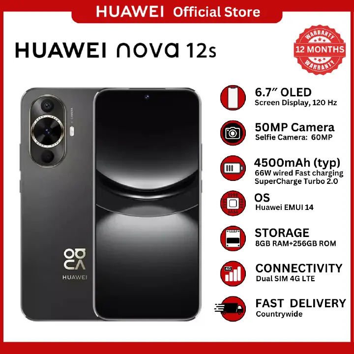 [Special Offer] Huawei Nova 12s – Sleek 6.7" OLED Display Smartphone with Powerful Camera System, Long-Lasting Battery, Fast Charging, HarmonyOS Features, and Stylish Slim Design for Modern daily Use