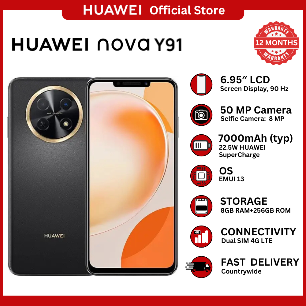 [Special Offer]  Huawei nova Y91 Smartphone LCD display 6.95 inches, Storage 256GB 8GB RAM Fingerprint (side-mounted), Battery 7000 mAh, with a charging speed of 22.5W wired. Splash and dust resistant