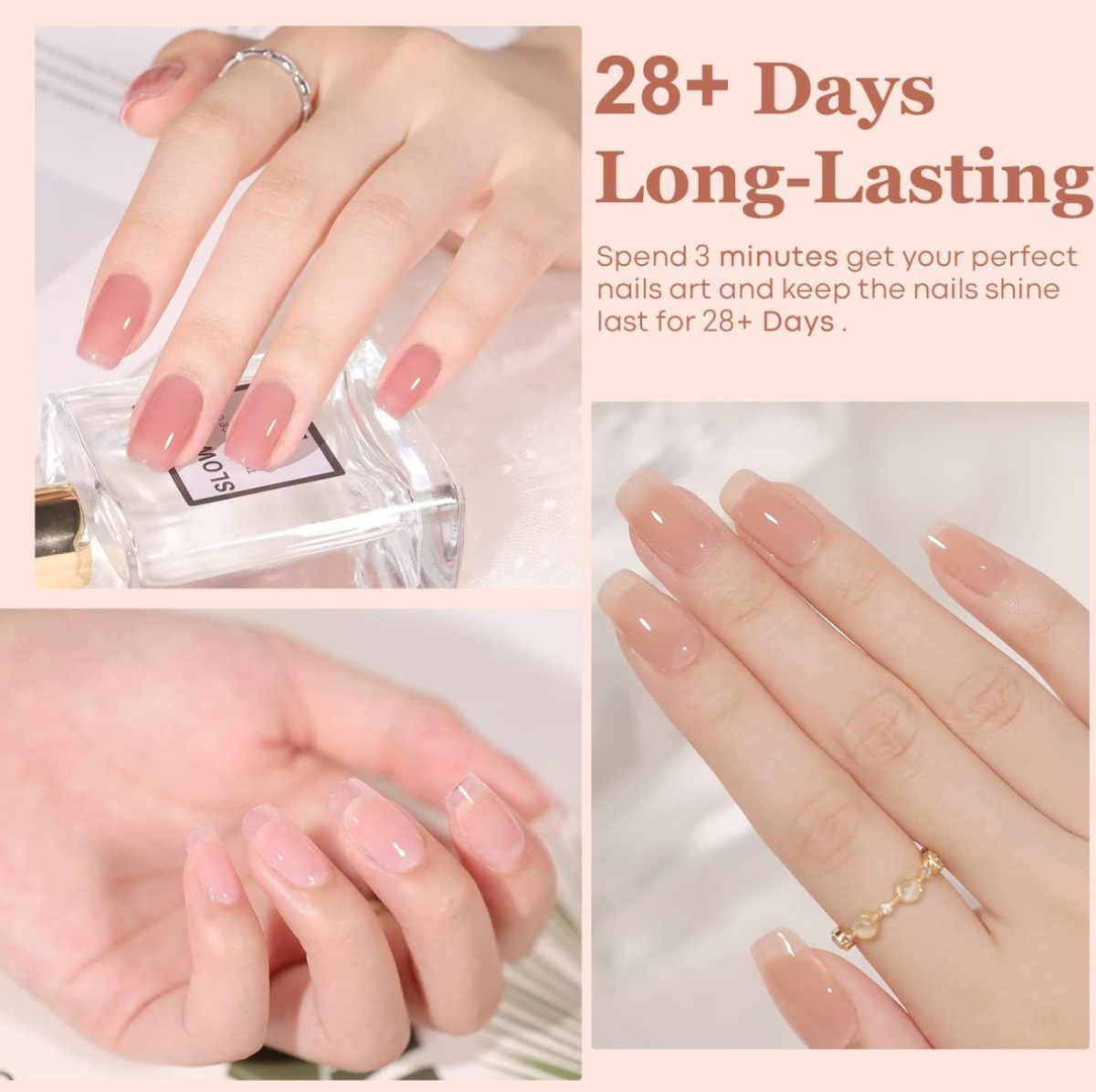 Jelly Nude Pink Gel Nail Polish Set, 6 Transparent Sheer Colors Soak Off UV Light Cure Gel Polish Kit for Salon and Nail Art DIY at Home Pink Tea 6 colors