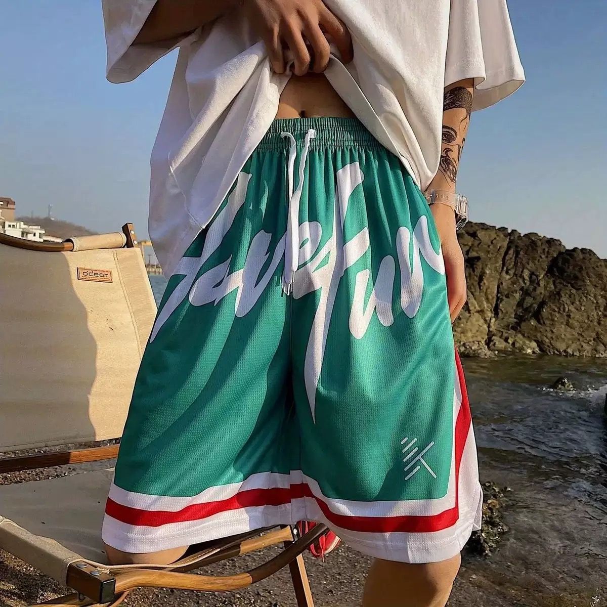 Trendy American basketball shorts Thompson men's summer loose running breathable training sports casual five quarter pants