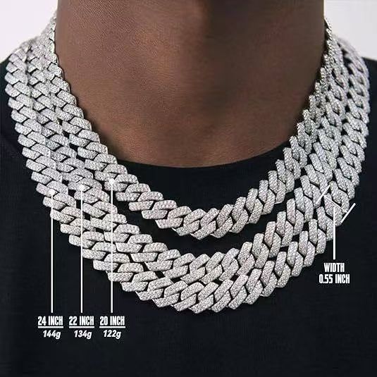 1pcs luxury chain jewellery miami cuban chain link necklace gift bracelet rapper hip hop dangles men /women bling bling iced out chain necklace link for man/woman fashion jewelry accessories silver