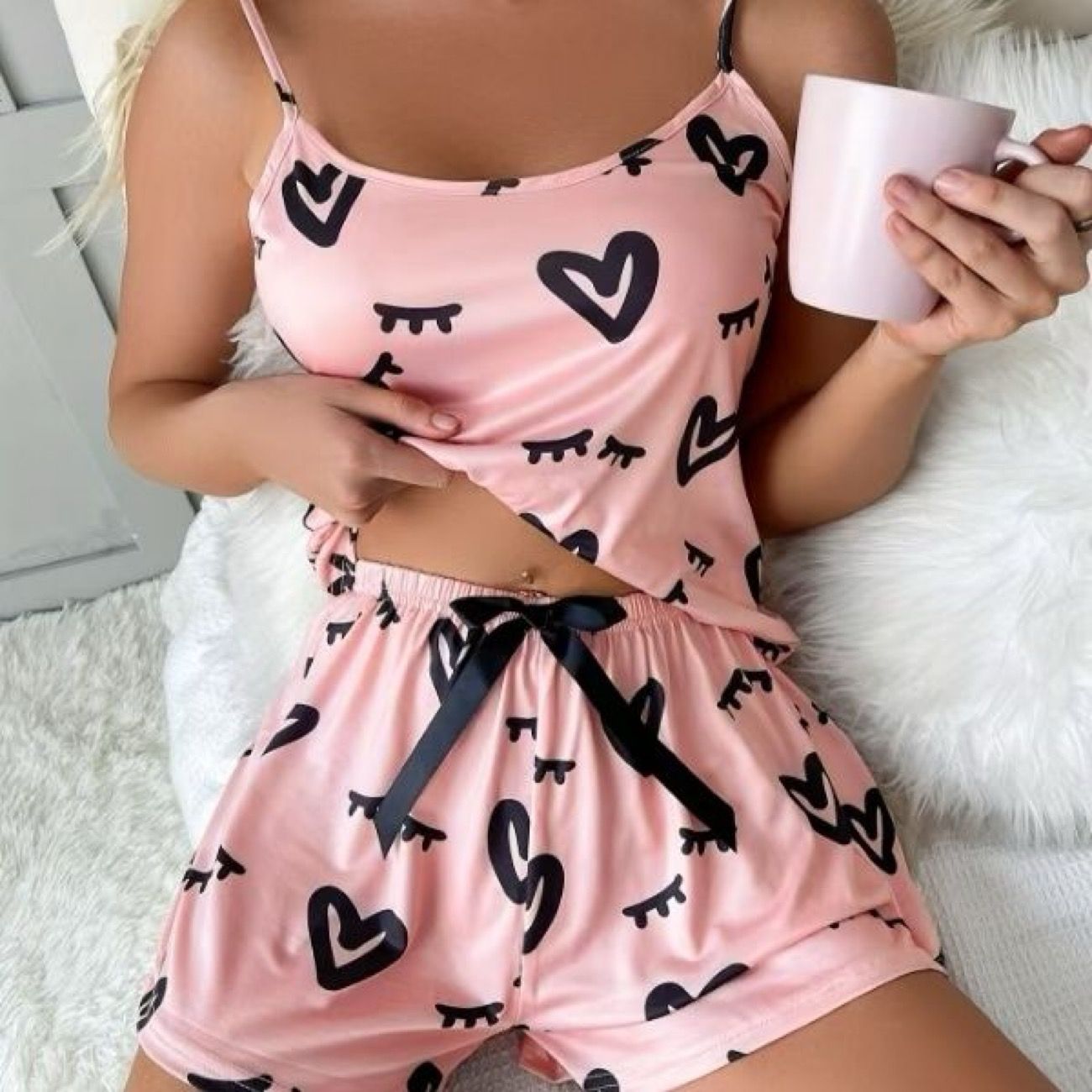 2025 Women's thin pyjamas set suspender top shorts set elastic waist casual new