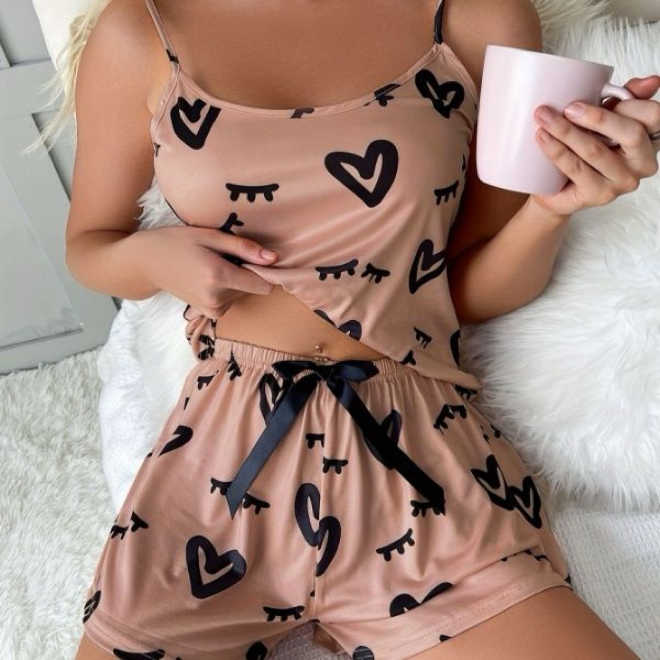 2025 Women's thin pyjamas set suspender top shorts set elastic waist casual new