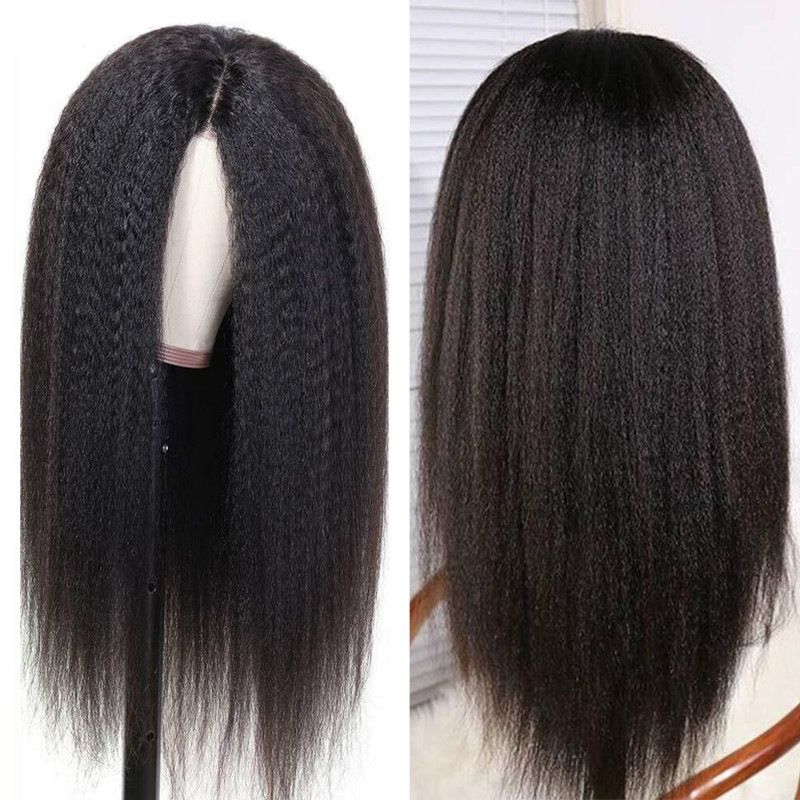 Afro Kinky Straight Wigs Lace Frontal Wigs Yaki Kinky Straight Human Hair Wigs for Black Women Black