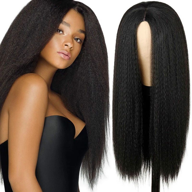 Afro Kinky Straight Wigs Lace Frontal Wigs Yaki Kinky Straight Human Hair Wigs for Black Women Black