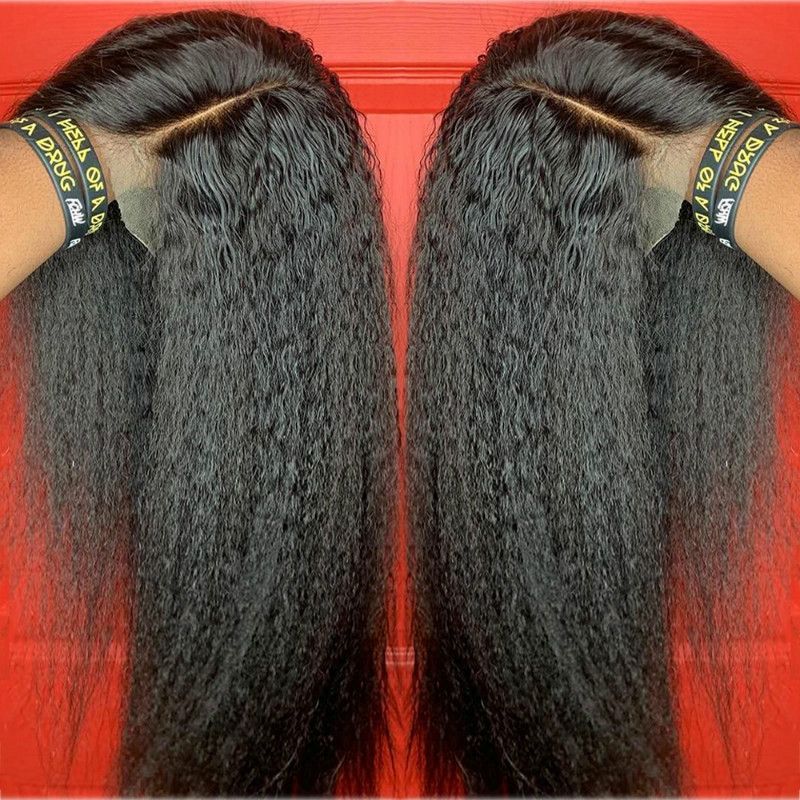 Afro Kinky Straight Wigs Lace Frontal Wigs Yaki Kinky Straight Human Hair Wigs for Black Women Black