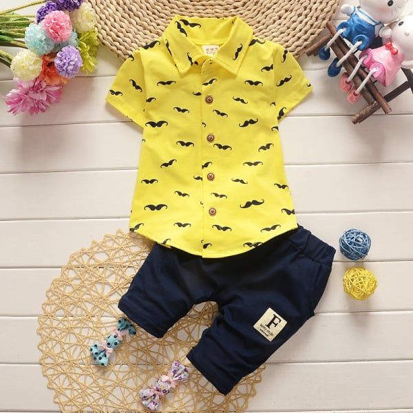 Summer Baby Clothing Set for Boys Tracksuit Kids Clothes T-shirt +Short 2PCS Set Cartoon Moustache Baby Sport Suit White