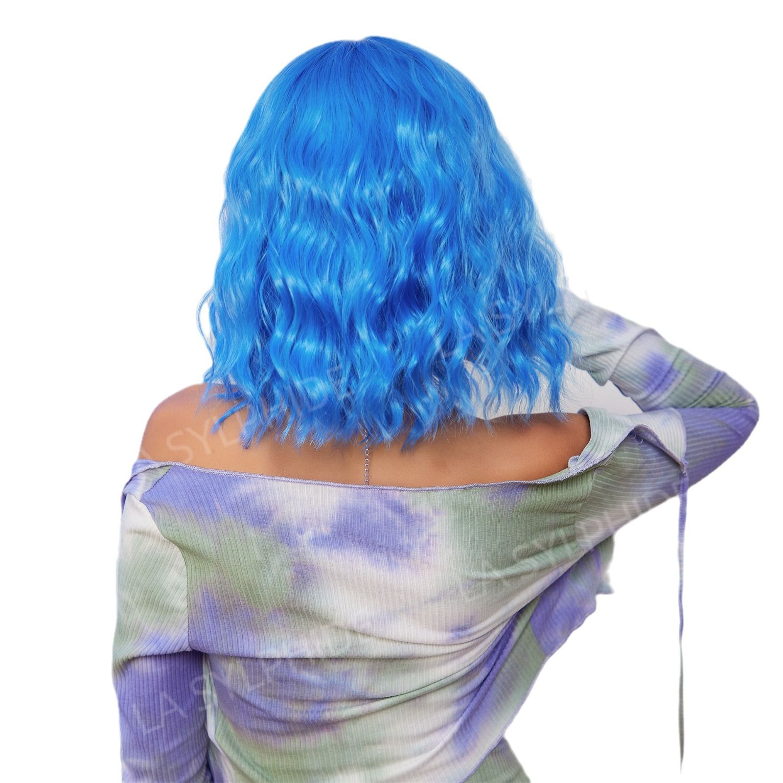 Cross border wig for women with short hair, blue Halloween, Amazon European and American wig, bangs wig, full head cover mechanism