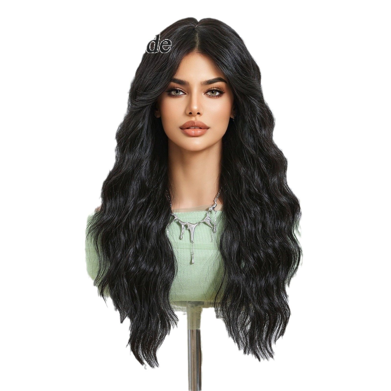 Wig, full head cover, female figure, bangs, full top, imitation human hair, water ripple, long curly hair
