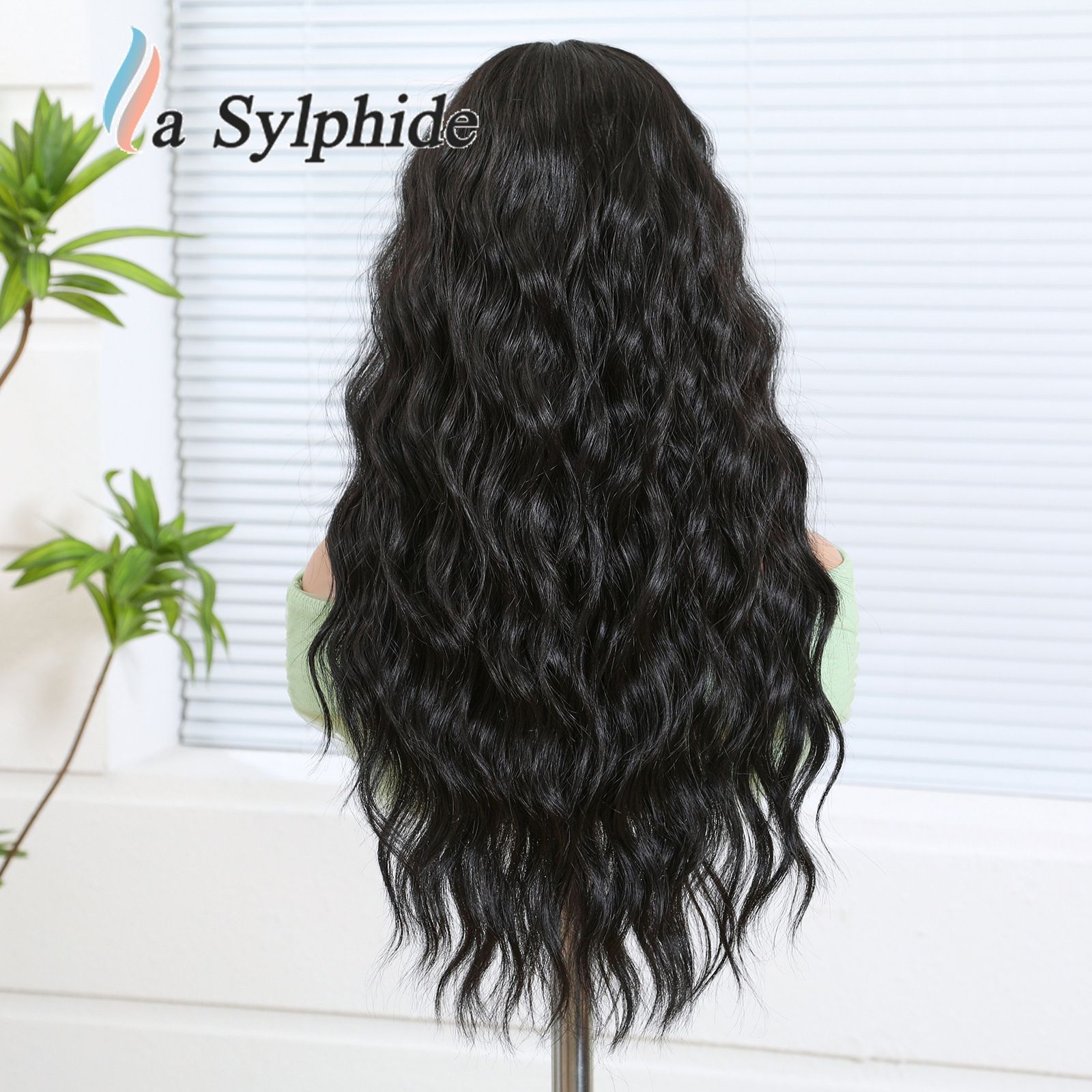 Wig, full head cover, female figure, bangs, full top, imitation human hair, water ripple, long curly hair