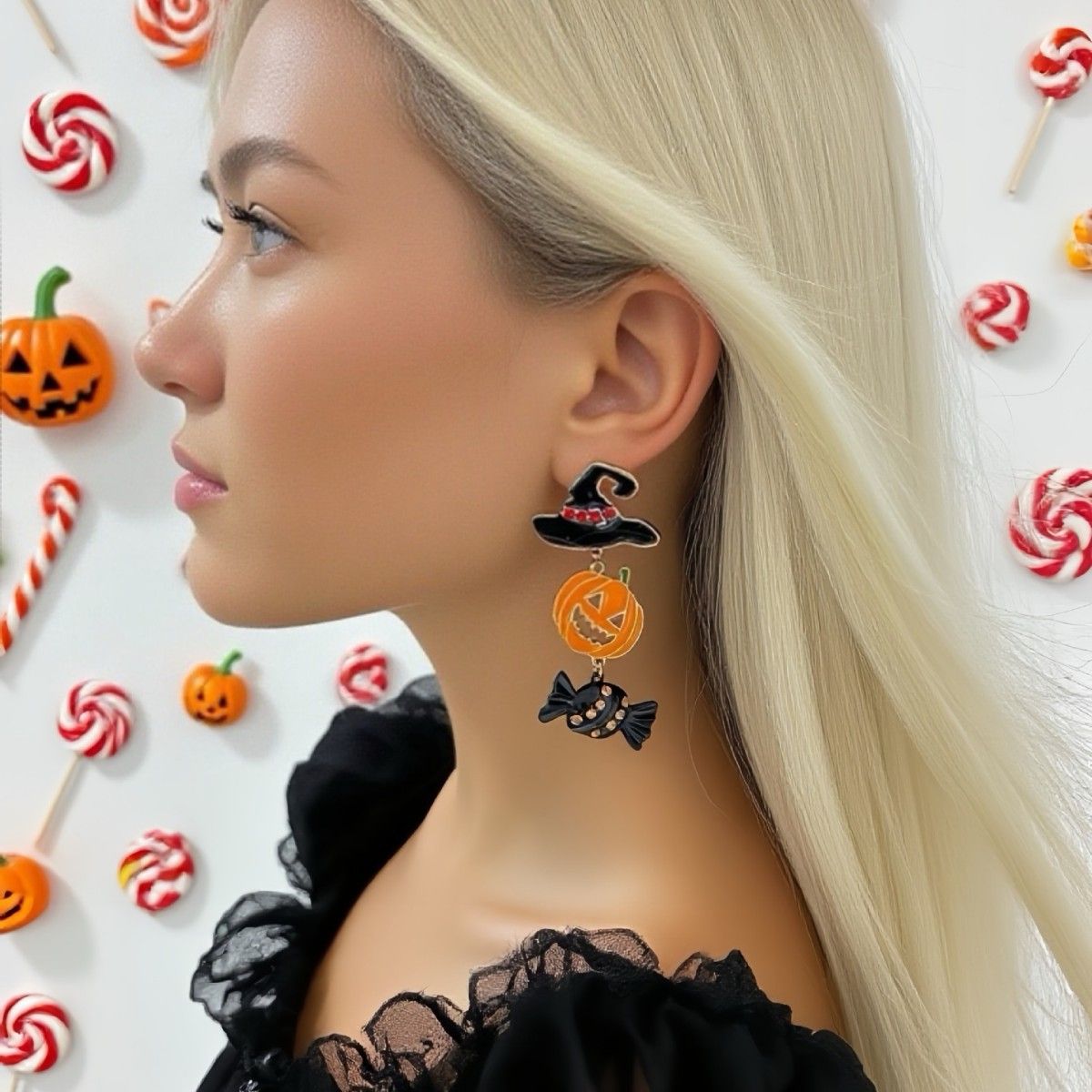 Cross border new Halloween earrings for women, quirky, personalized, trendy, fun party, dark style, pumpkin candy earrings Pumpkin earrings