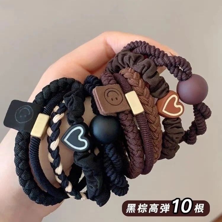 Durable rubber band headband, hair tie headband, rubber band, high elasticity headband, high aesthetic headband, hair accessories, hair rings, versatile leather case Set 1 (10 pieces)