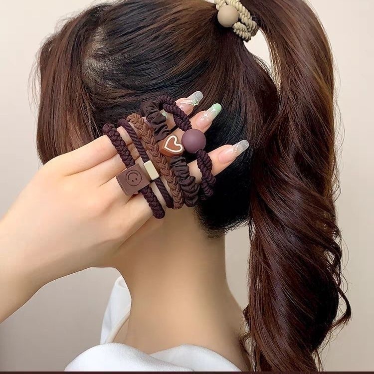 Durable rubber band headband, hair tie headband, rubber band, high elasticity headband, high aesthetic headband, hair accessories, hair rings, versatile leather case Set 1 (10 pieces)