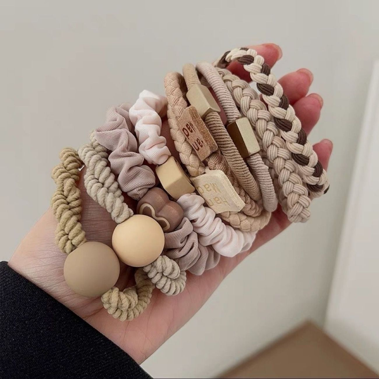 Durable rubber band headband, hair tie headband, rubber band, high elasticity headband, high aesthetic headband, hair accessories, hair rings, versatile leather case Set 1 (10 pieces)