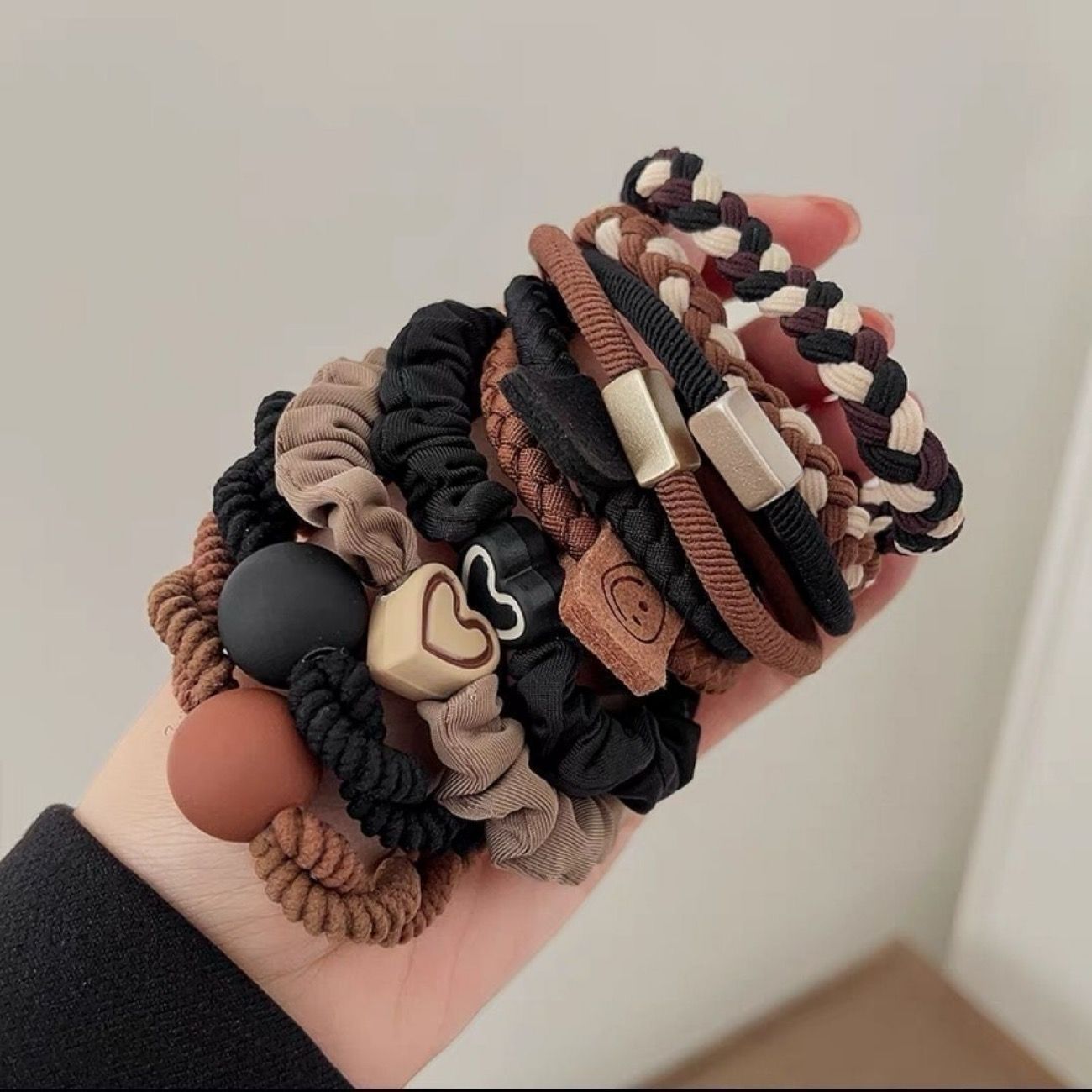 Durable rubber band headband, hair tie headband, rubber band, high elasticity headband, high aesthetic headband, hair accessories, hair rings, versatile leather case Set 1 (10 pieces)